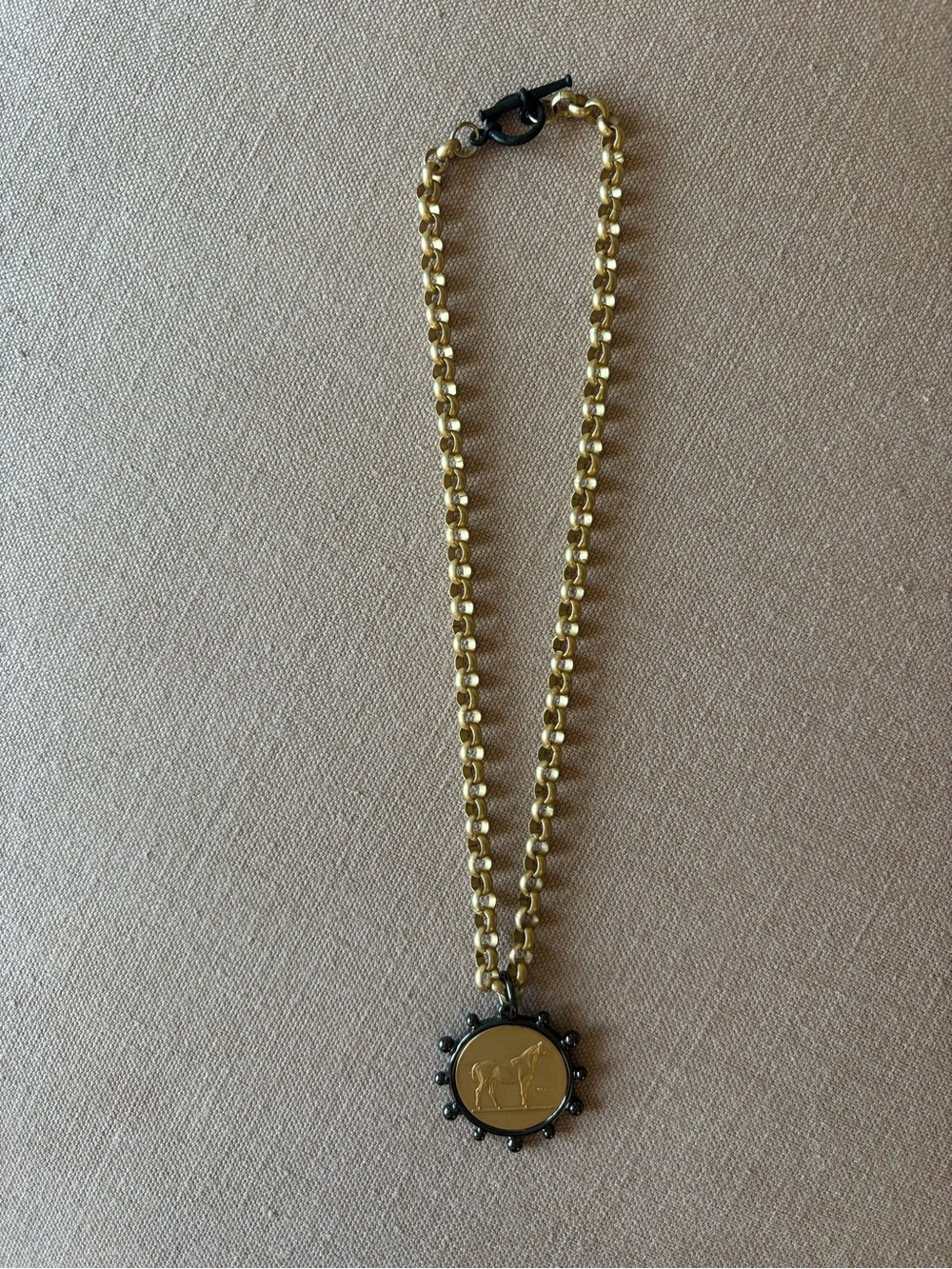 Equestrian Horse Medallion Mixed Metal Necklace